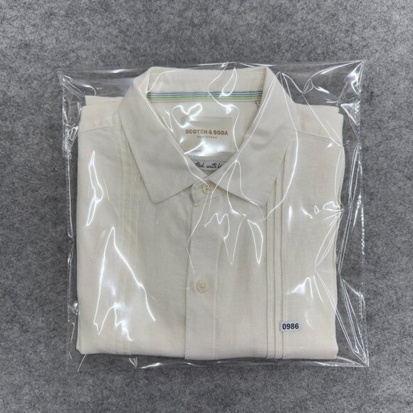 Scotch & Soda Men's Linen Blend Short Sleeve Woven Shirt Medium White, NEW - Picture 12 of 12